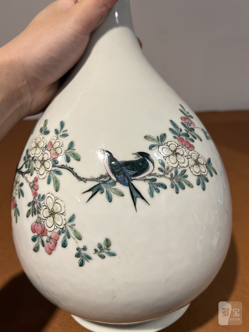 清雍正 粉彩花鸟纹蒜头瓶 - 图7